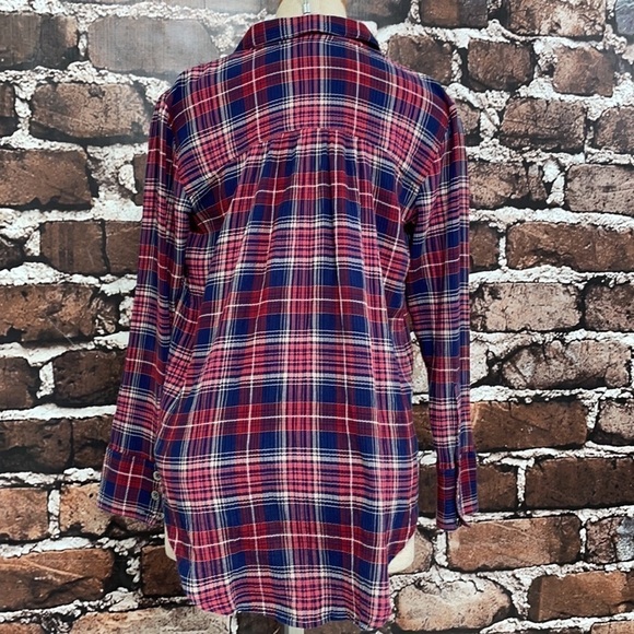 Caslon Top Button Shirt Plaid Red Blue XSP - Picture 7 of 12